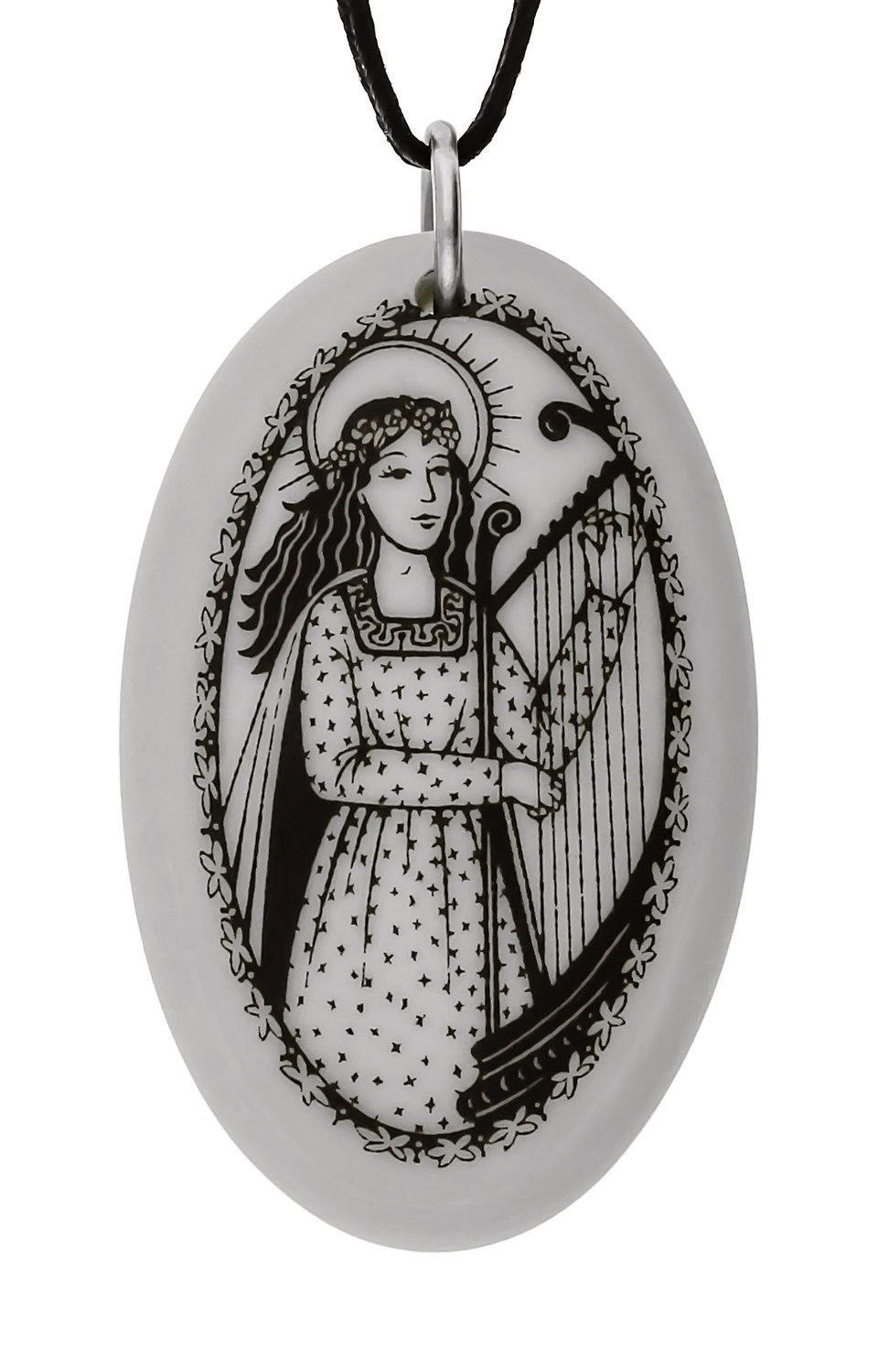 Saint Cecilia Oval Handmade Porcelain Pendant