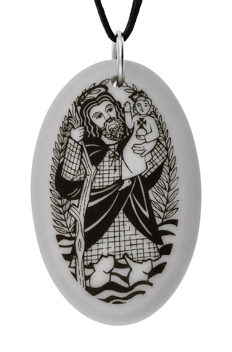 Saint Christopher Oval Handmade Porcelain Pendant
