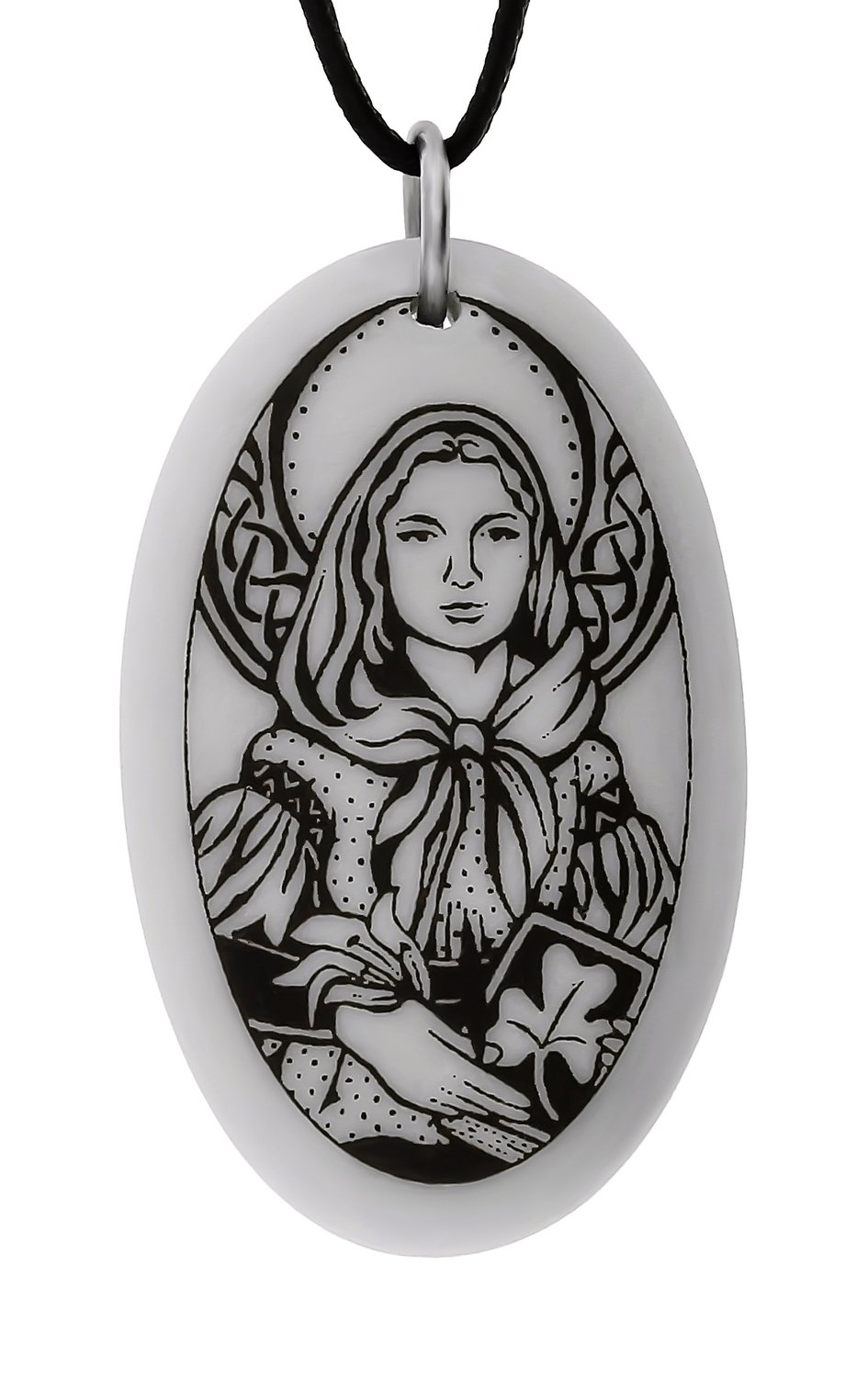 Saint Dymphna Oval Handmade Porcelain Pendant