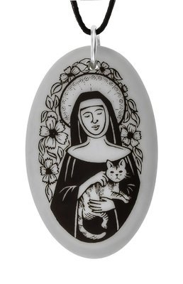 Saint Gertrude of Nivelles Oval Handmade Porcelain Pendant