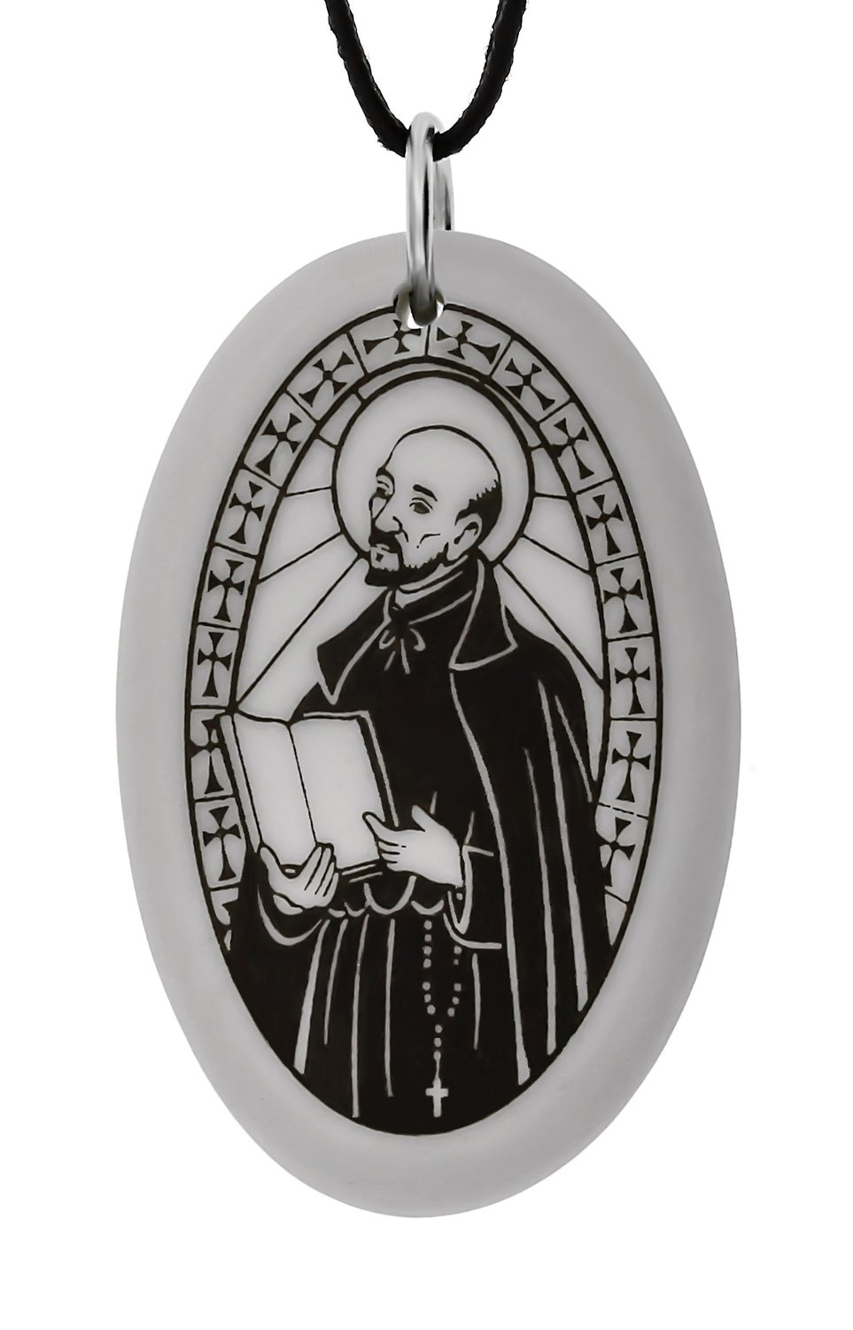 Saint Ignatius of Loyola Oval Handmade Porcelain Pendant