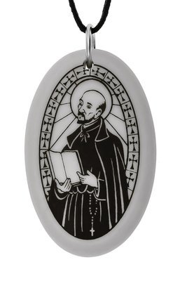 Saint Ignatius of Loyola Oval Handmade Porcelain Pendant Saint Ignatius of Loyola Oval Handmade Porcelain Pendant
