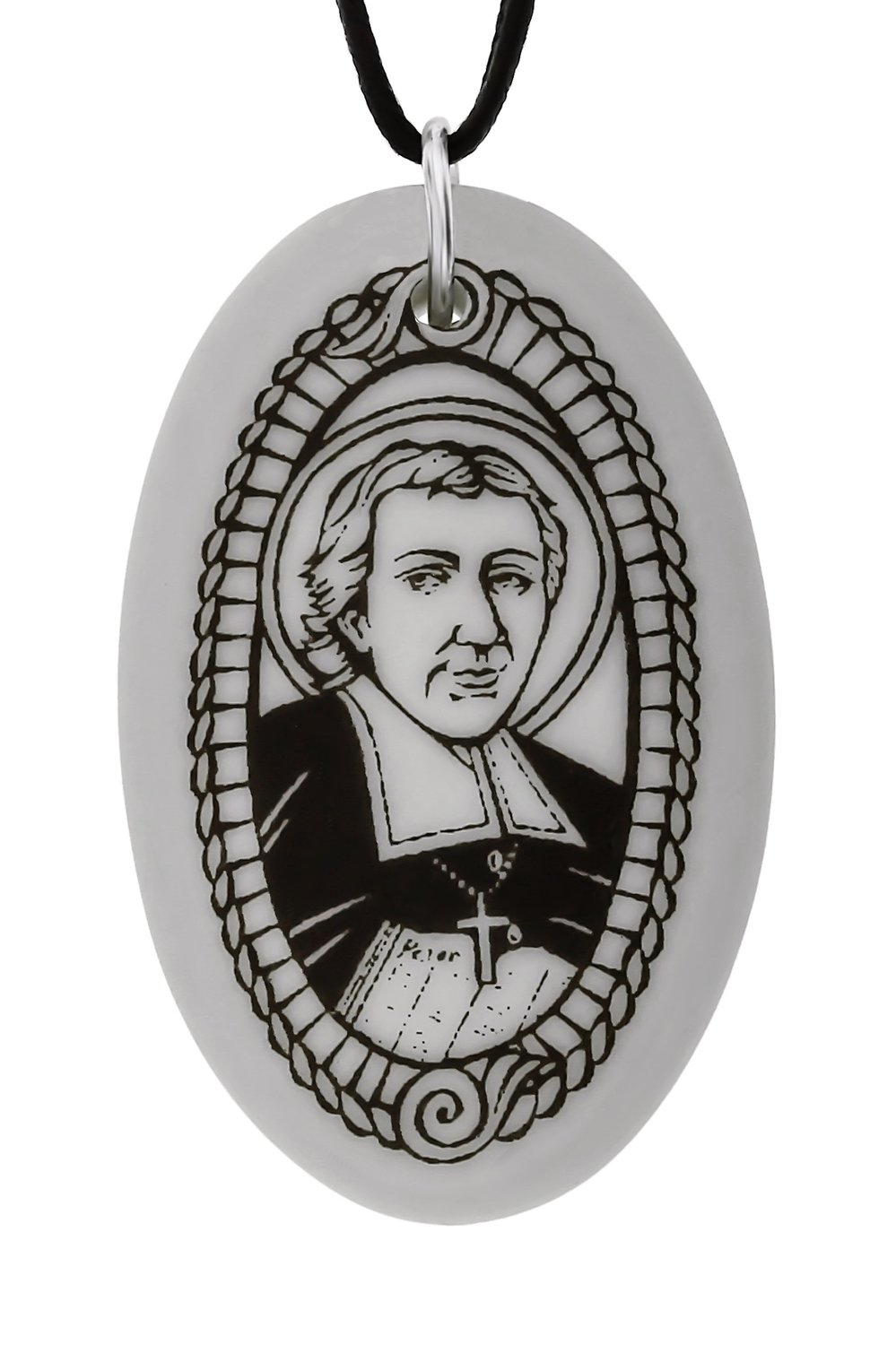 Saint John Baptist de LaSalle Oval Handmade Porcelain Pendant