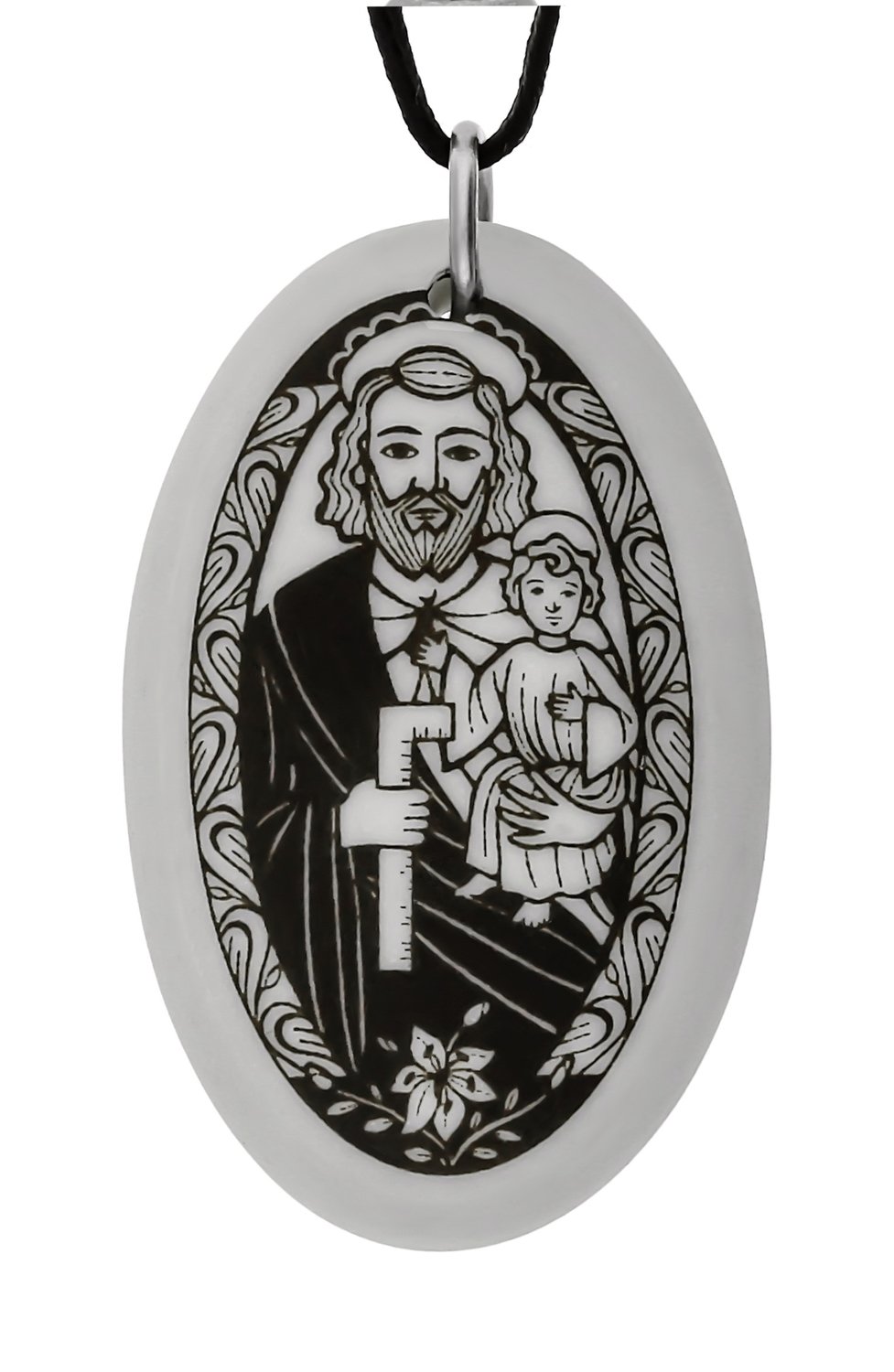 Saint Joseph Oval Handmade Porcelain Pendant