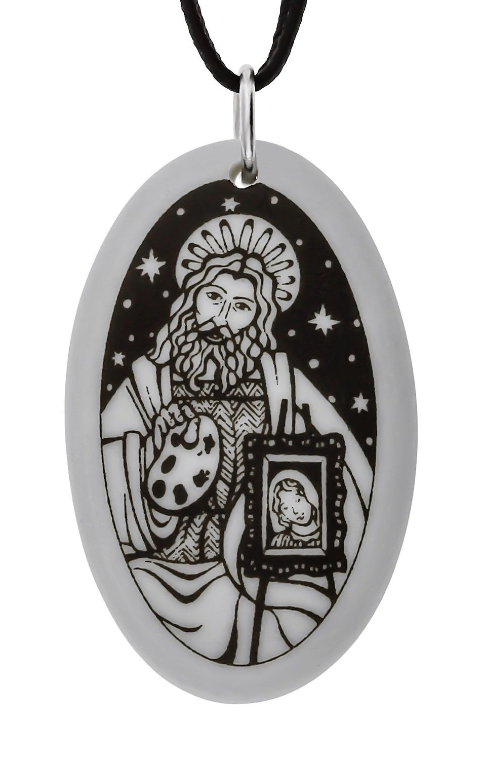 Saint Luke Oval Handmade Porcelain Pendant