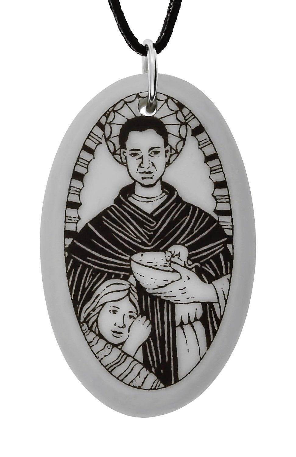 Saint Martin de Porres Oval Handmade Porcelain Pendant
