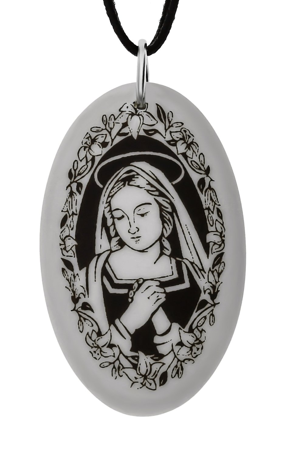 Saint Mary, Mother of God Oval Handmade Porcelain Pendant