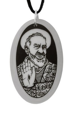 Saint Padre Pio Oval Handmade Porcelain Pendant
