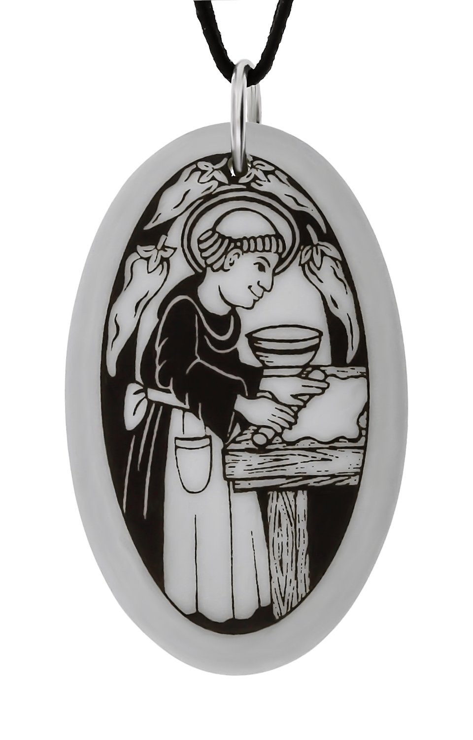 Saint Pascual Baylon Oval Handmade Porcelain Pendant