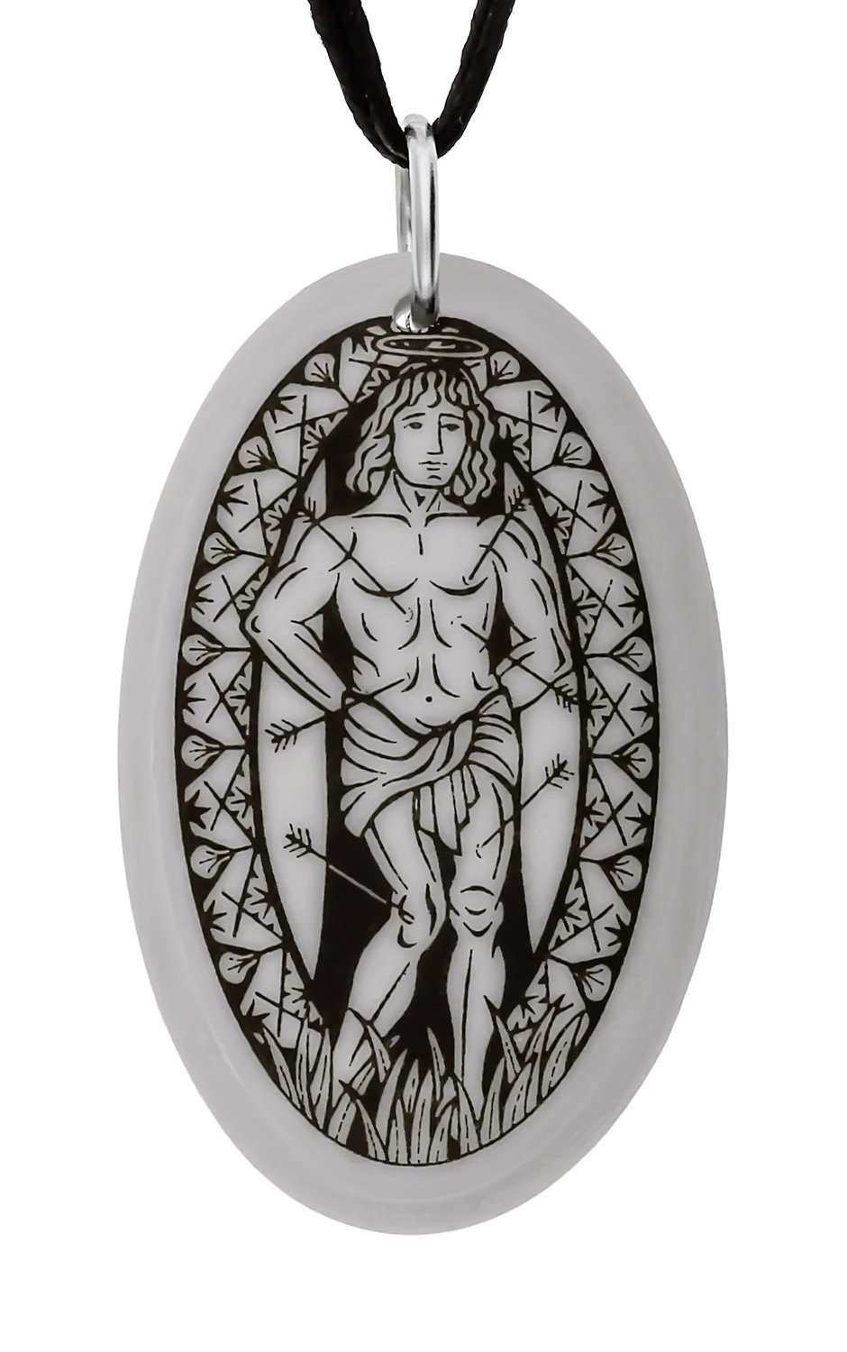 Saint Sebastian Oval Handmade Porcelain Pendant