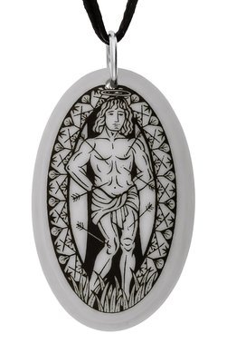 Saint Sebastian Oval Handmade Porcelain Pendant