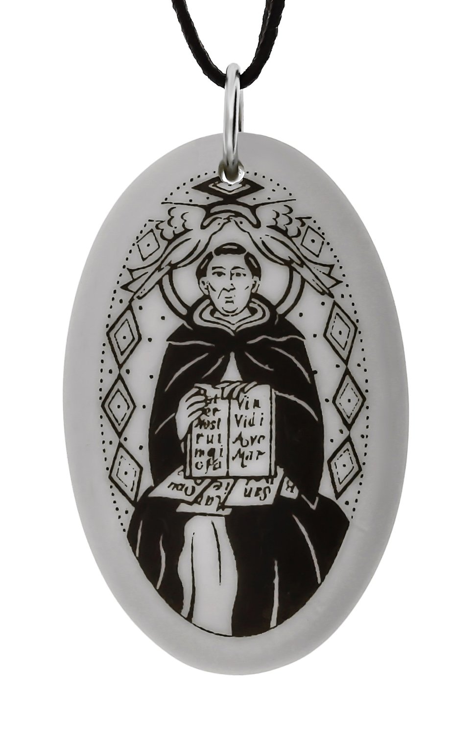 Saint Thomas Aquinas Oval Handmade Porcelain Pendant