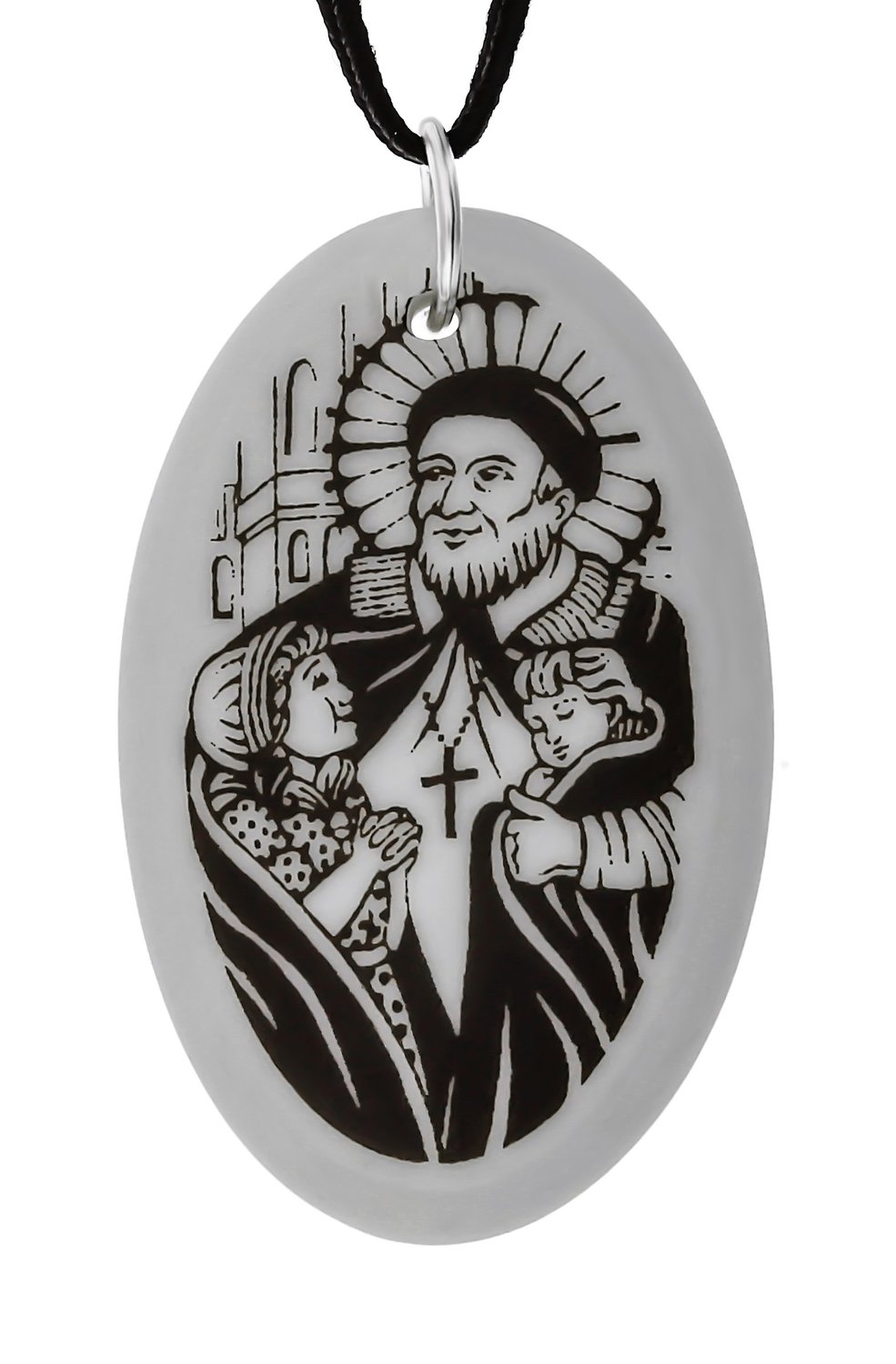 Saint Vincent de Paul Oval Handmade Porcelain Pendant