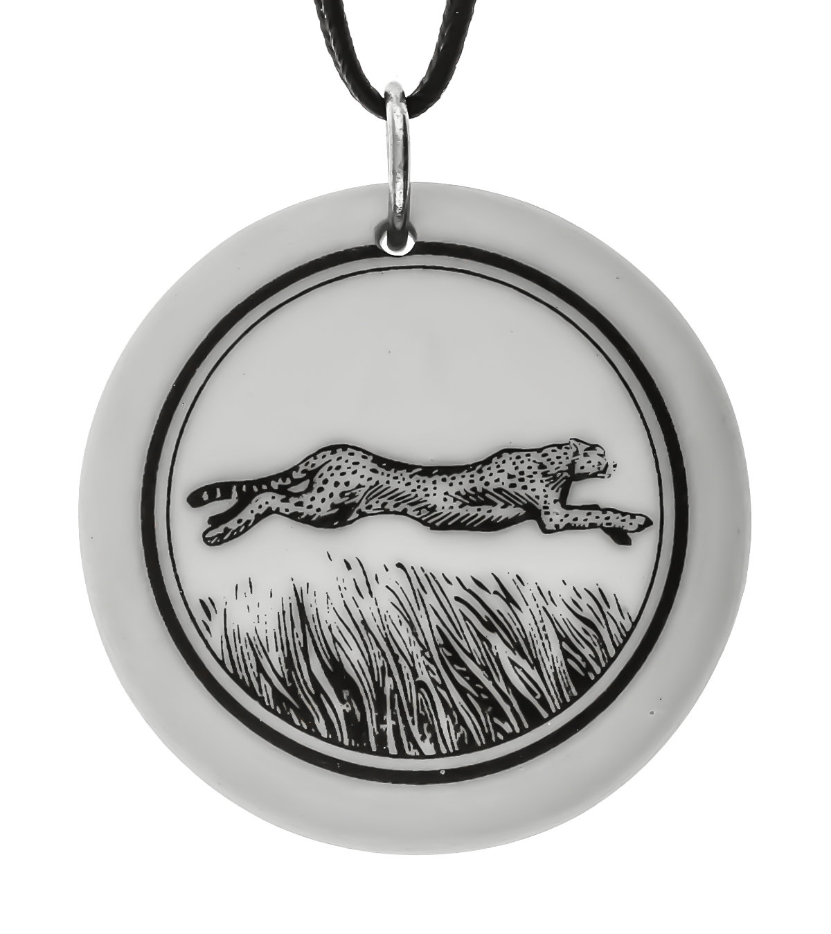 Cheetah Totem Round Handmade Porcelain Pendant