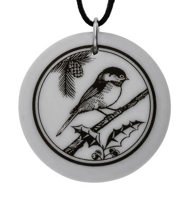 Chickadee Totem Round Handmade Porcelain Pendant Chickadee Totem Round Handmade Porcelain Pendant