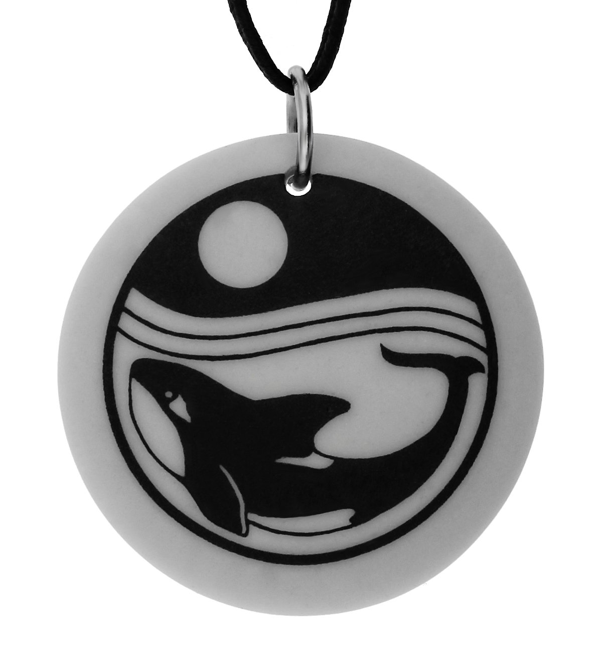 Orca Whale Totem Round Handmade Porcelain Pendant