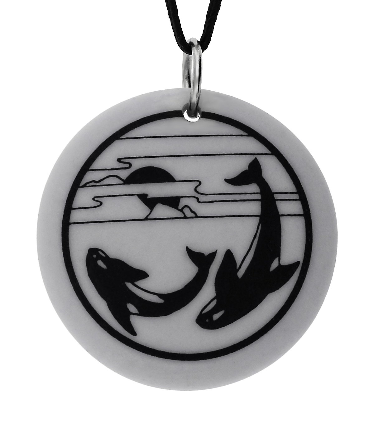 Orca Whale Totem Round Handmade Porcelain Pendant