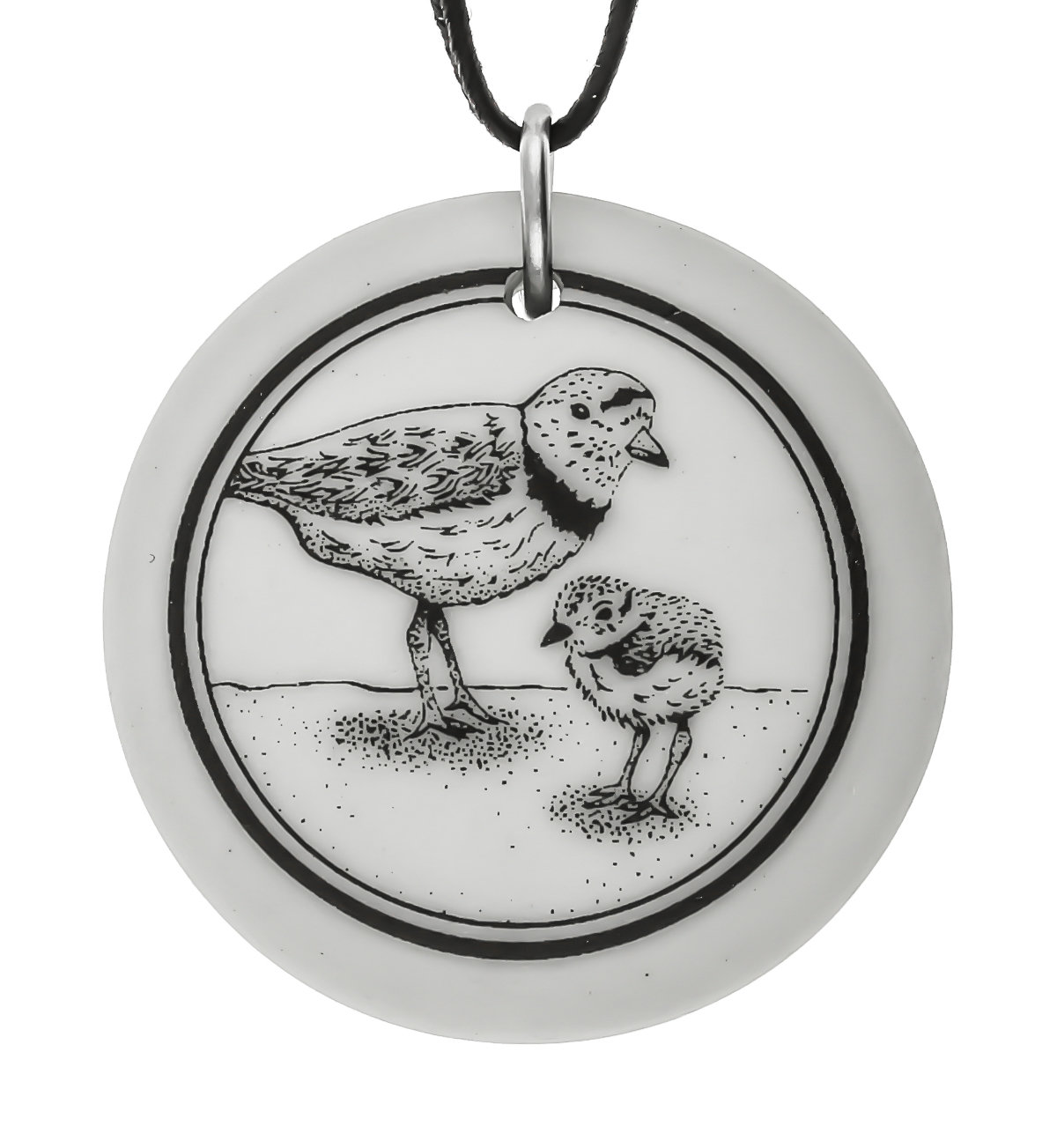 Piping Plover Totem Round Handmade Porcelain Pendant