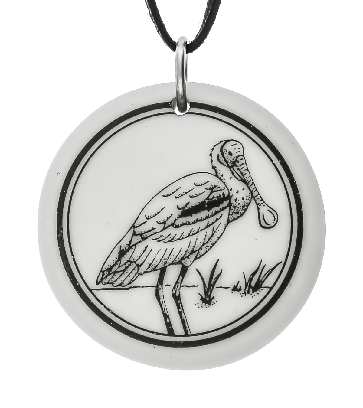 Roseate Spoonbill Totem Round Handmade Porcelain Pendant