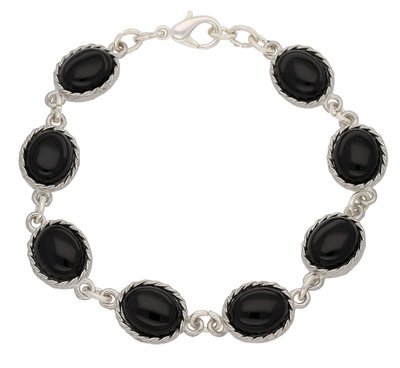 Celtic Design Large Oval Shaped Black Onyx Gemstones Handmade Pewter Bracelet