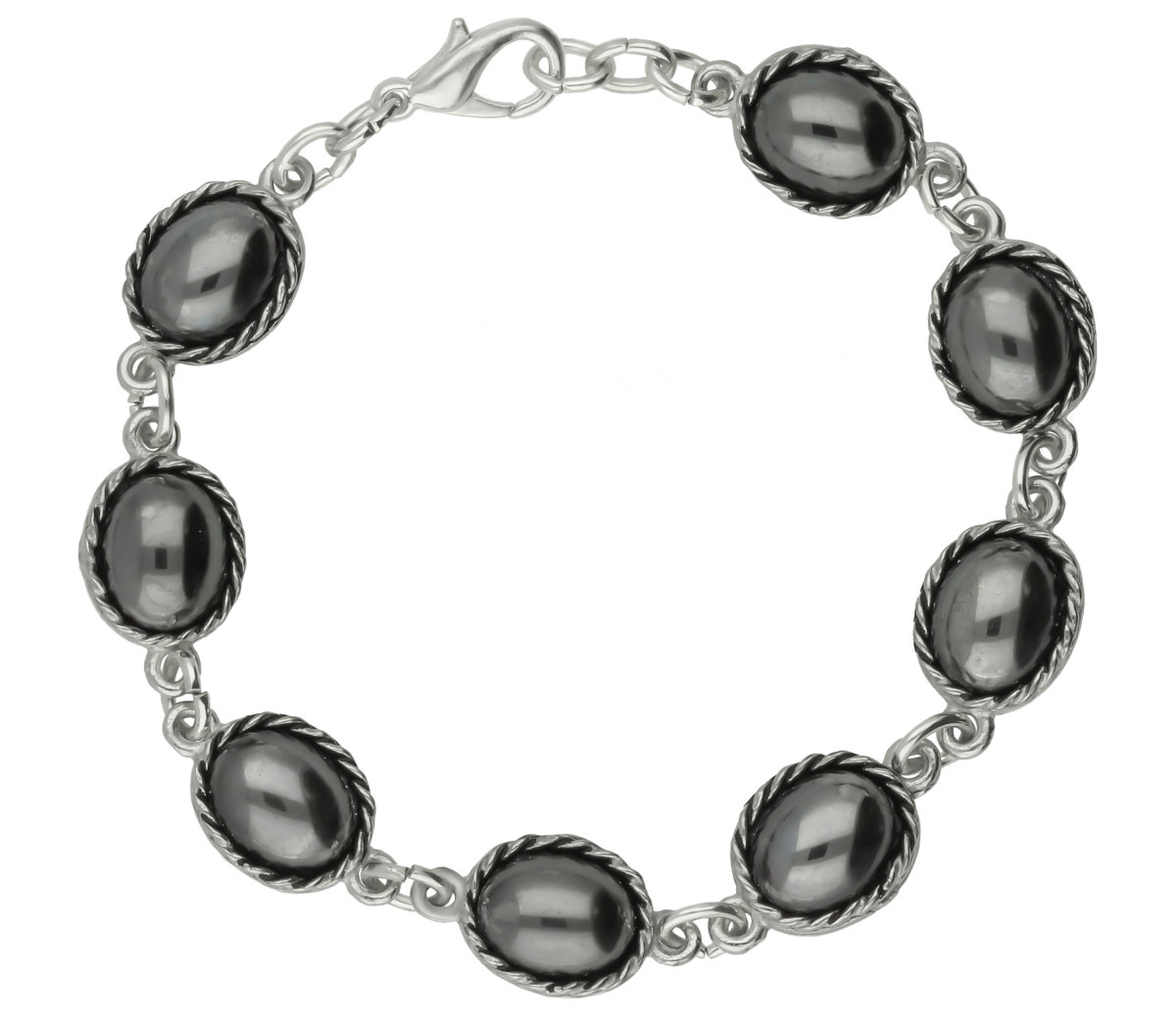 Celtic Design Large Oval Shaped Hematite Moonstones Handmade Pewter Bracelet
