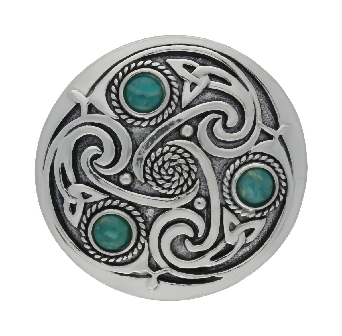Celtic Triskele 3 Amazonite Gemstones Handmade Pewter Brooch
