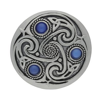Celtic Triskele 3 Blue Moonstones Handmade Pewter Brooch