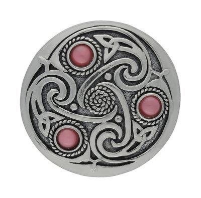 Celtic Triskele 3 Ruby Moonstones Handmade Pewter Brooch