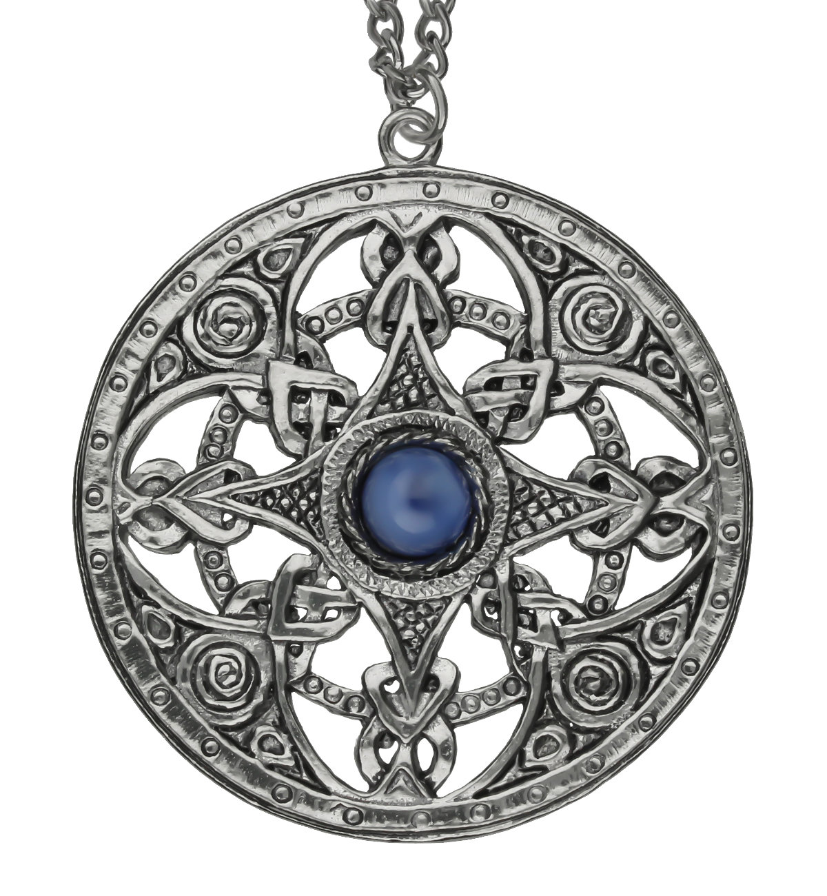 Celtic Strickland Handmade Pewter Chain Pendant with Blue Moonstone