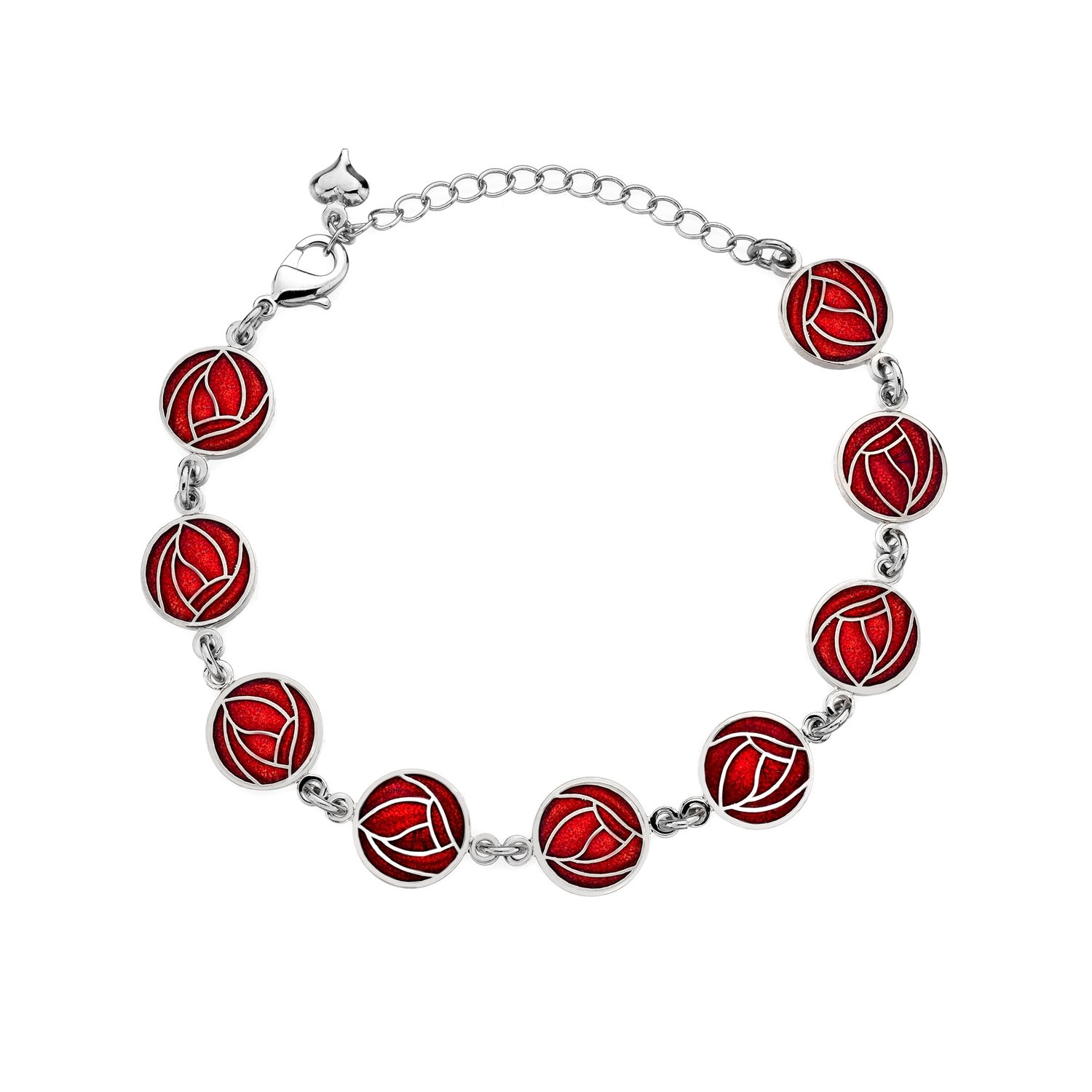 Enamel Rhodium Plated Celtic Mackintosh Roses Red Bracelet