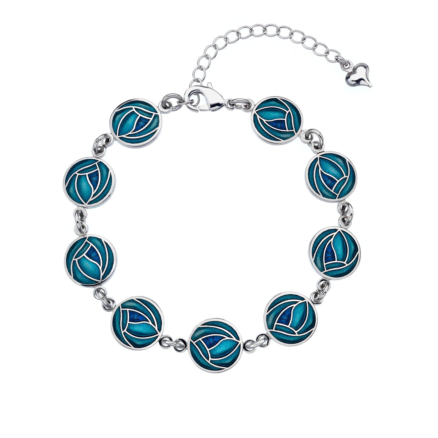 Enamel Rhodium Plated Celtic Mackintosh Roses Turquoise Bracelet