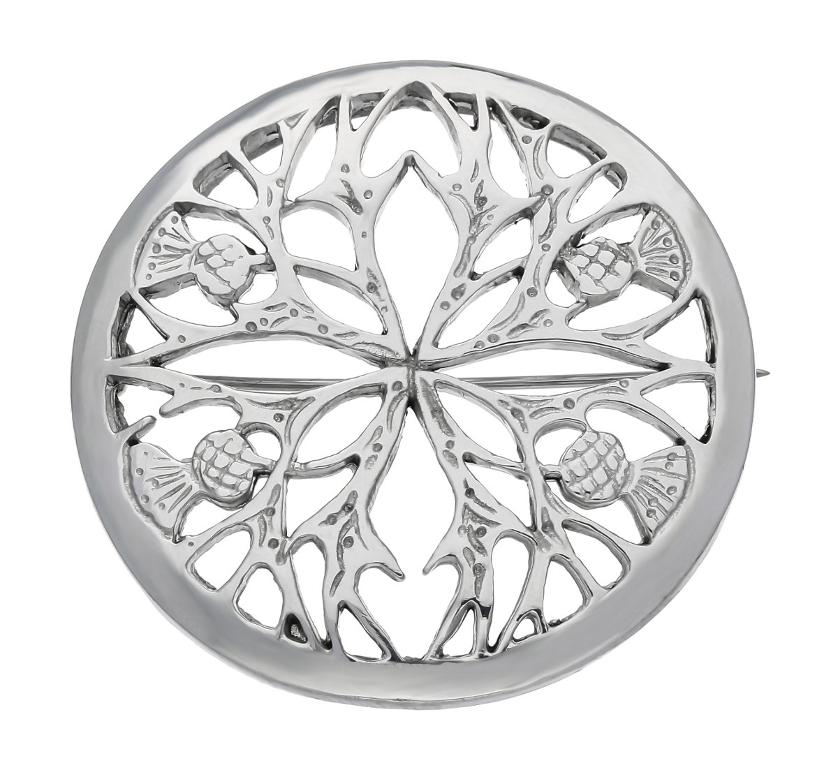 Celtic Thistle Silver Shine Round Handmade Pewter Brooch