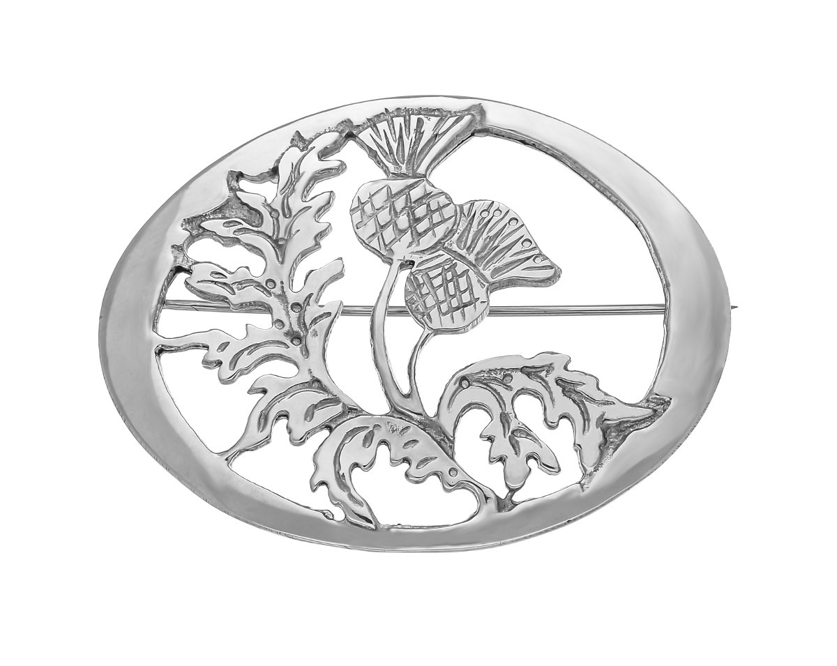 Celtic Thistle Silver Shine Handmade Pewter Oval Brooch