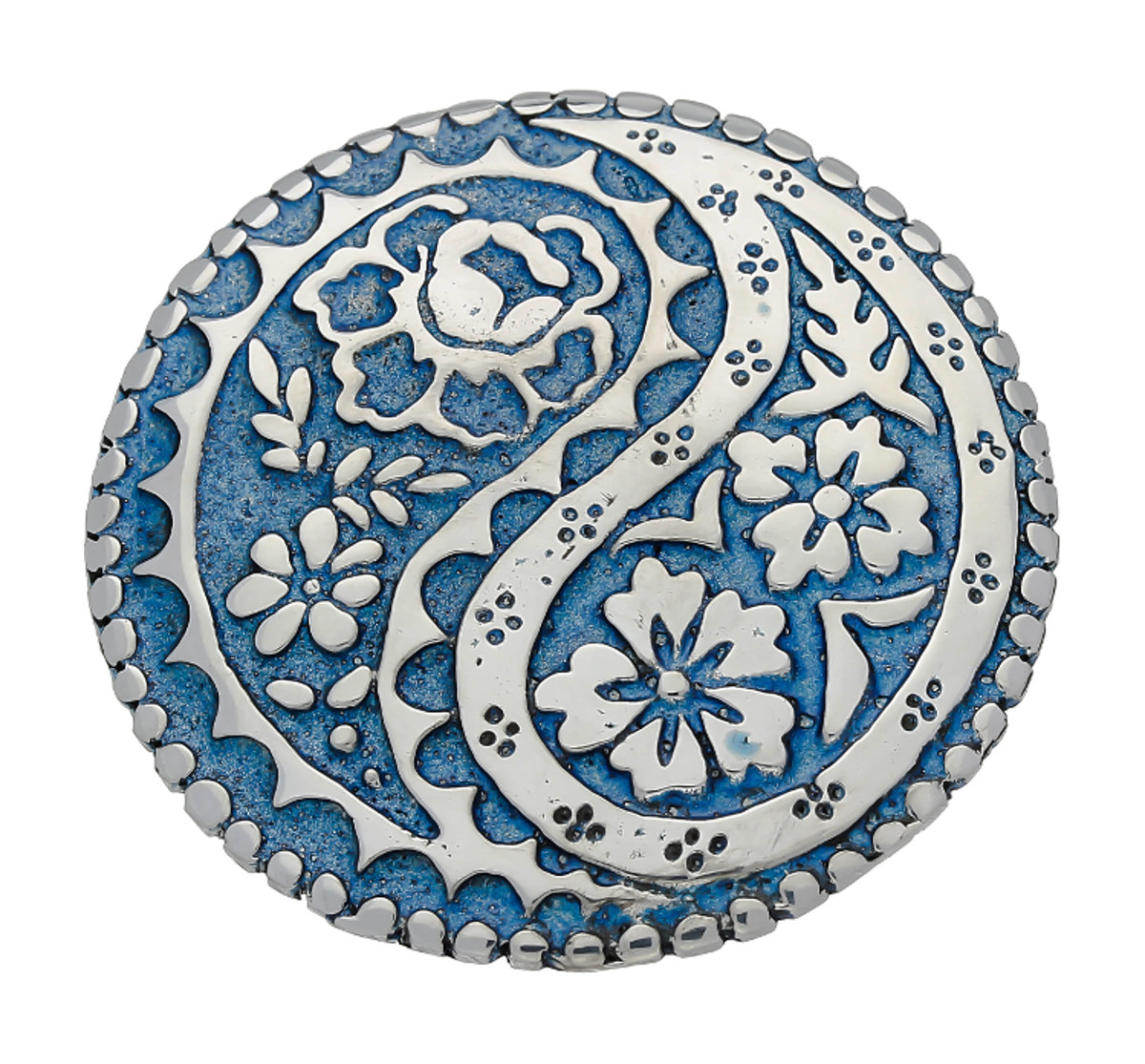 Celtic Paisley Pattern Engraved Silver Shine Handmade Pewter Brooch