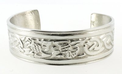 Celtic Thistle Interlace Silver Shine Handmade Pewter Cuff Bracelet