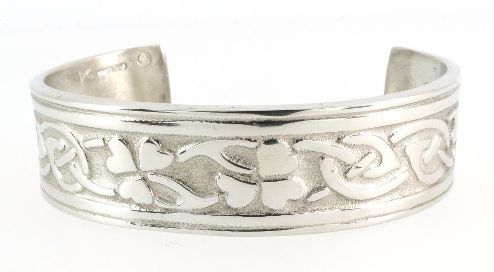 Celtic Interlace Shamrock Silver Shine Handmade Pewter Cuff Bracelet