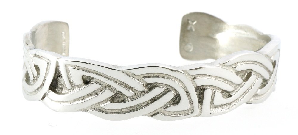 Celtic Double Interlace Silver Shine Handmade Pewter Cuff Bracelet