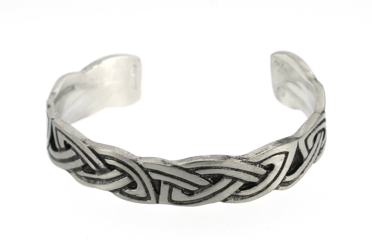 Celtic Double Interlace Matte Finish Handmade Pewter Cuff Bracelet