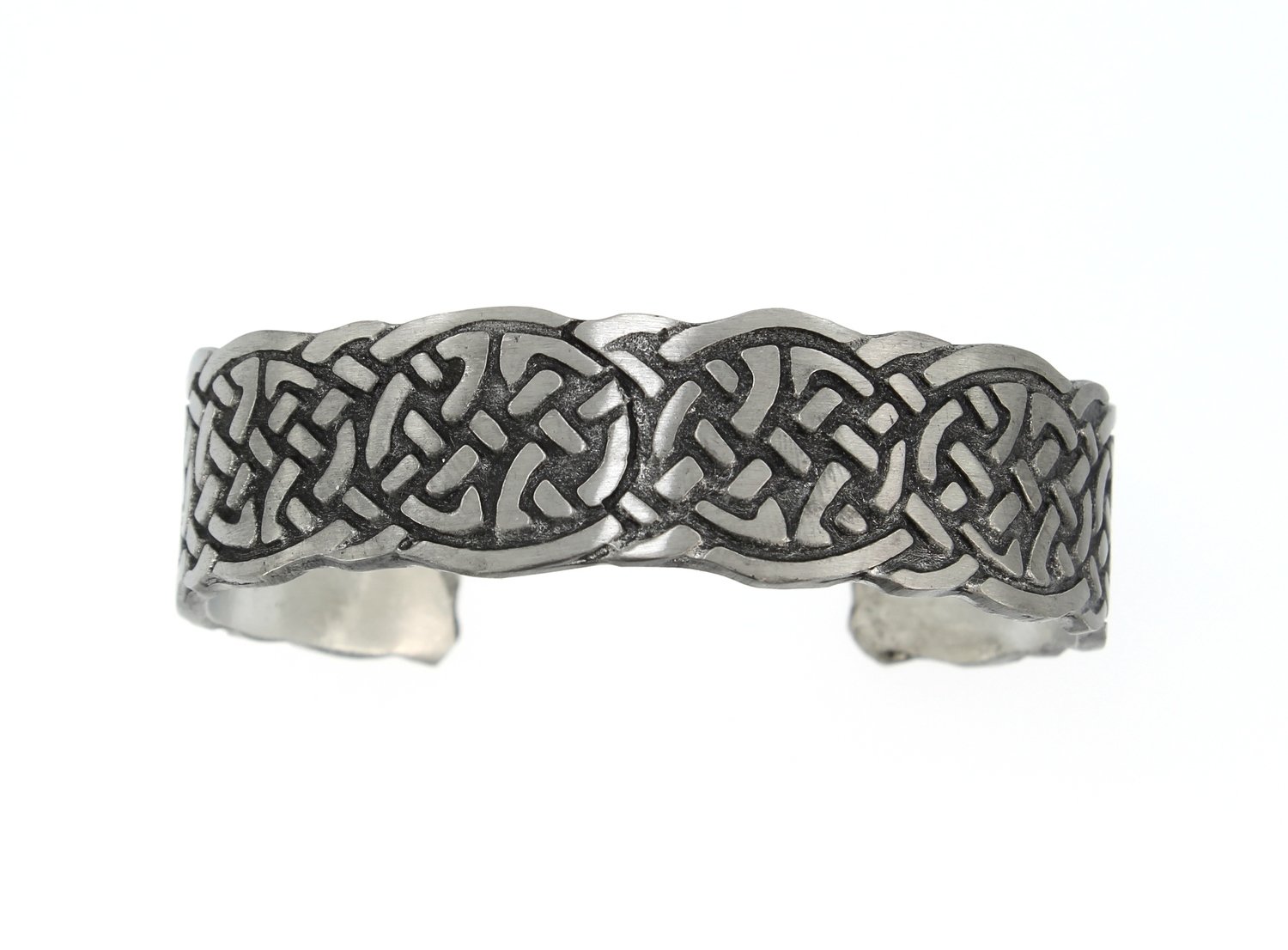 Celtic Interlace Knotwork Matte Finish Handmade Pewter Mens Cuff Bracelet