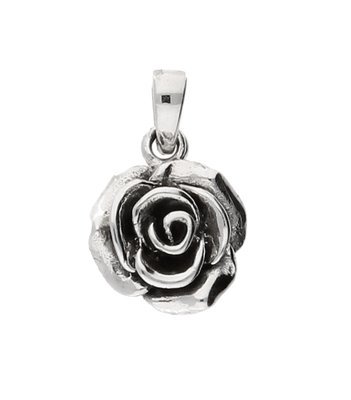 925 Sterling Silver Oxid Rose Flower Pendant with Sterling Silver Chain