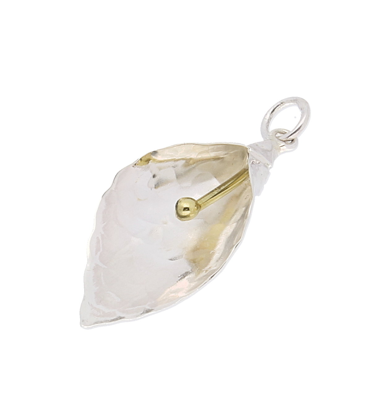 925 Sterling Silver Lily Flower, brass Stem and Ball Pendant with Sterling Silver Chain