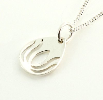925 Sterling Silver Lotus Flower in Teardrop Shaped Pendant with Sterling Silver Chain