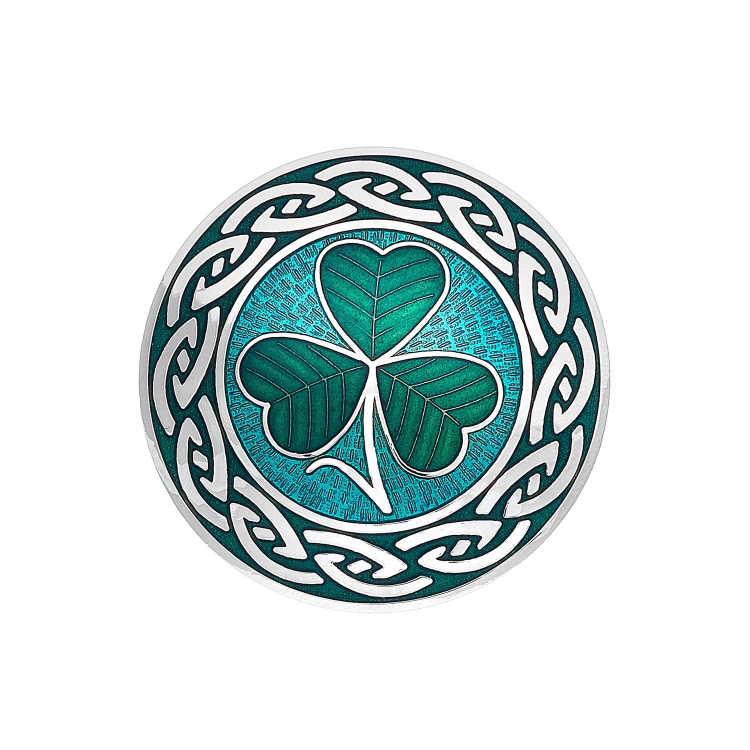 Enamel Rhodium Plated Shamrock Celtic Green Brooch