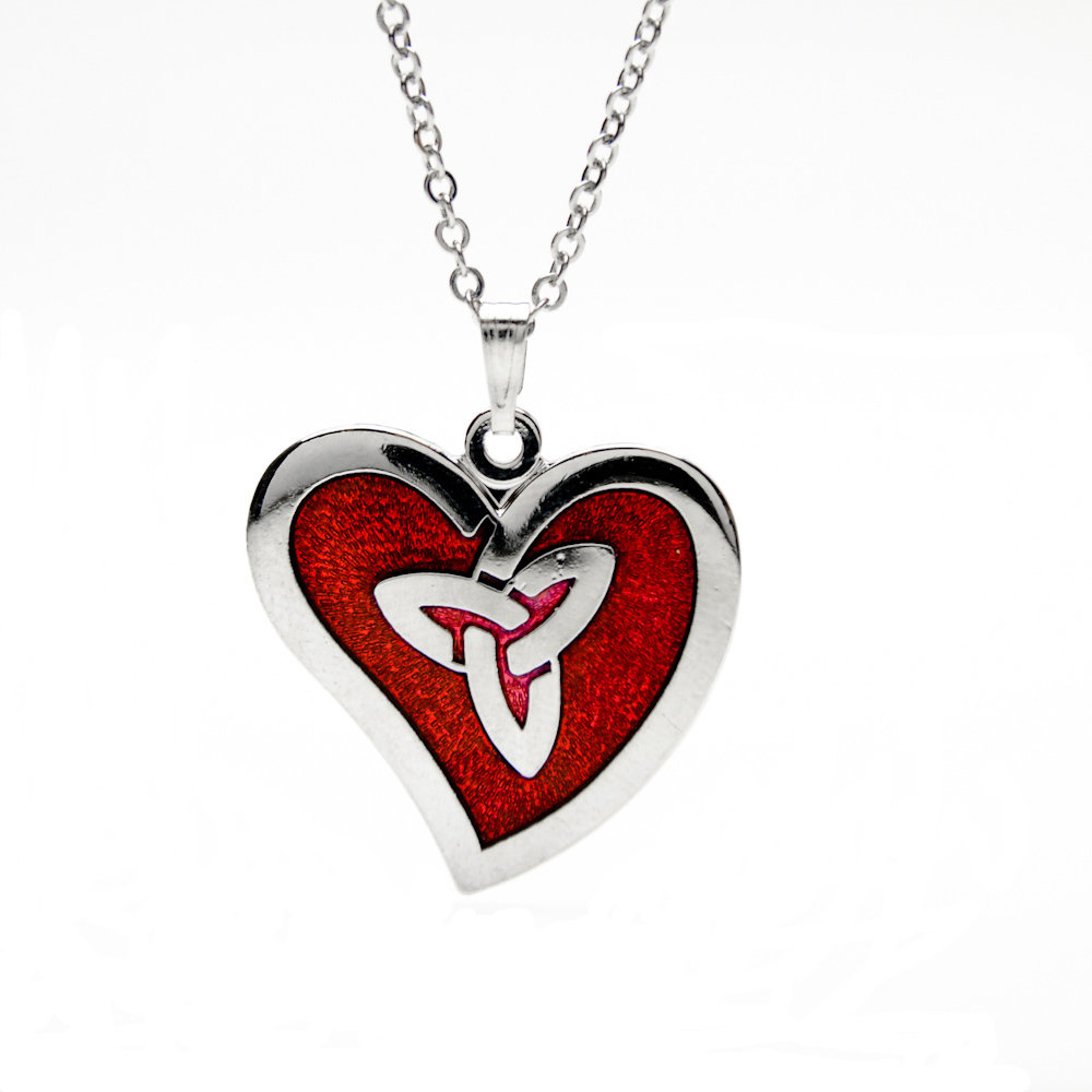 Enamel Rhodium Plated Red Celtic Waveheart Chain Pendant