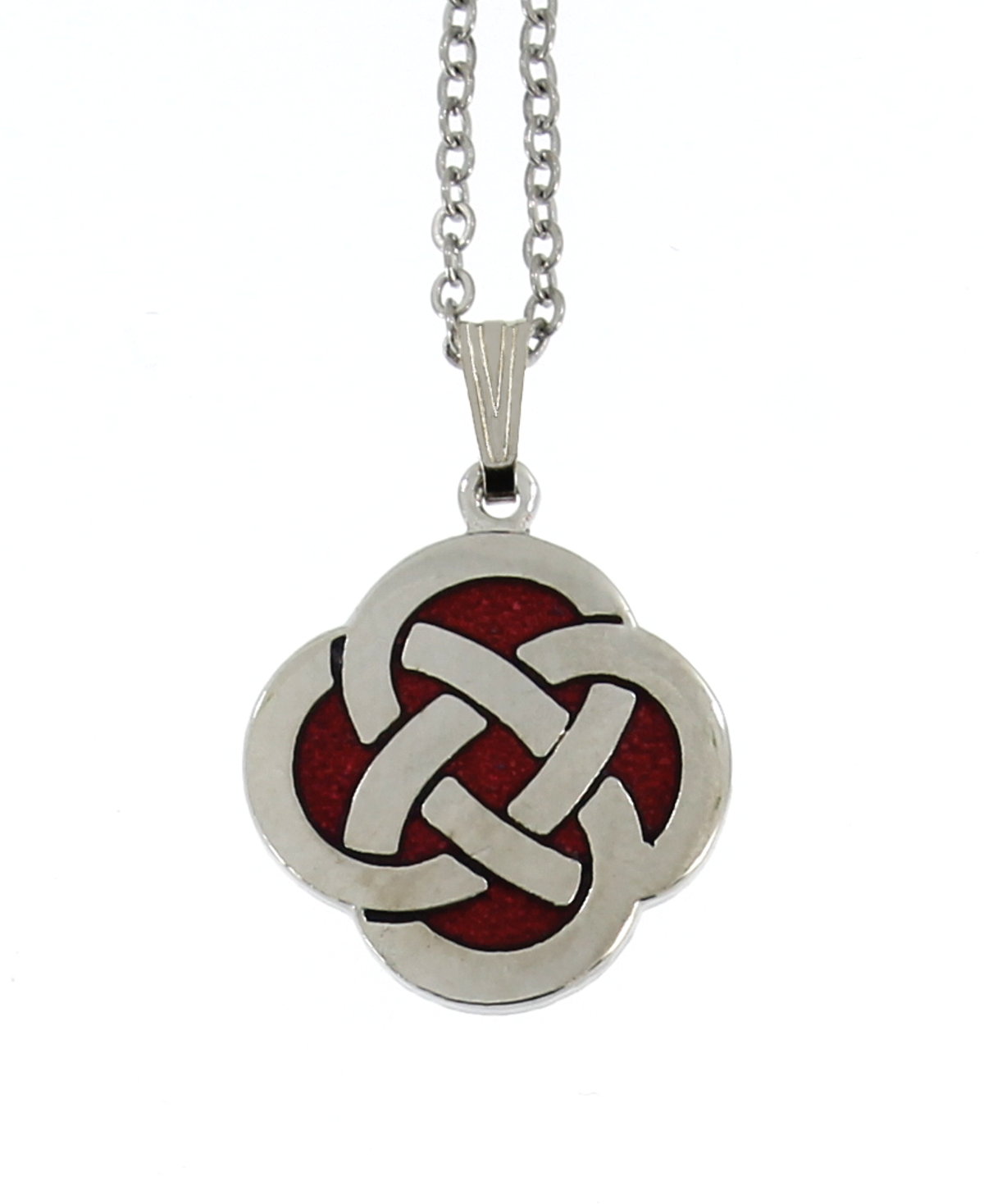 Enamel Rhodium Plated Red Celtic Love Knot Chain Pendant
