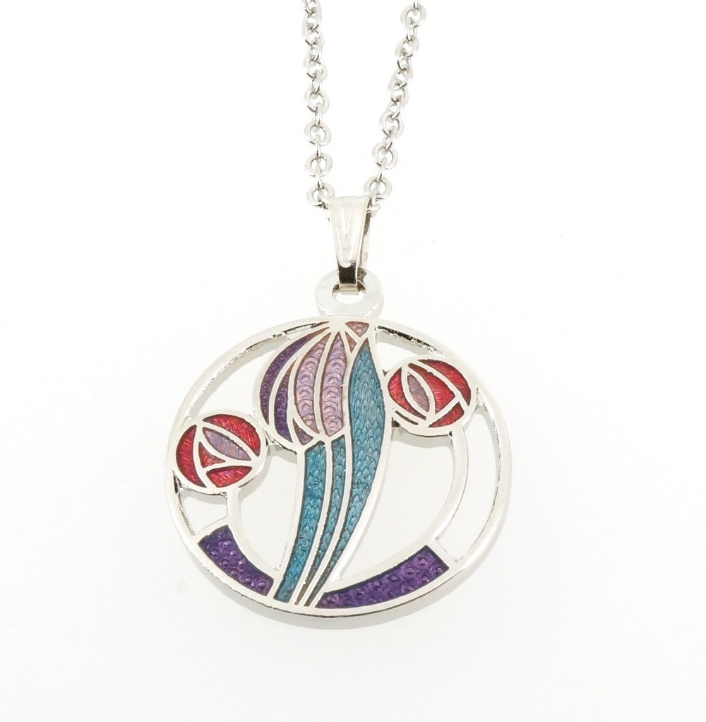 Enamel Rhodium Plated Celtic Mackintosh, Purple Tulip Chain Pendant