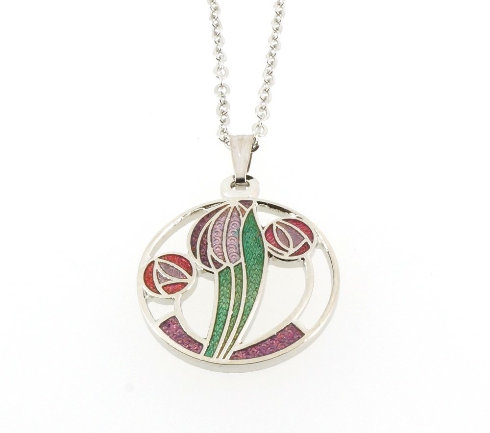 Enamel Rhodium Plated Celtic Mackintosh, Purple Tulip Chain Pendant