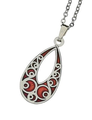 Enamel Rhodium Plated Red Celtic Circles Teardrop Shaped Chain Pendant​