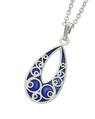 Enamel Rhodium Plated Blue Celtic Circles Teardrop Shaped Chain Pendant​