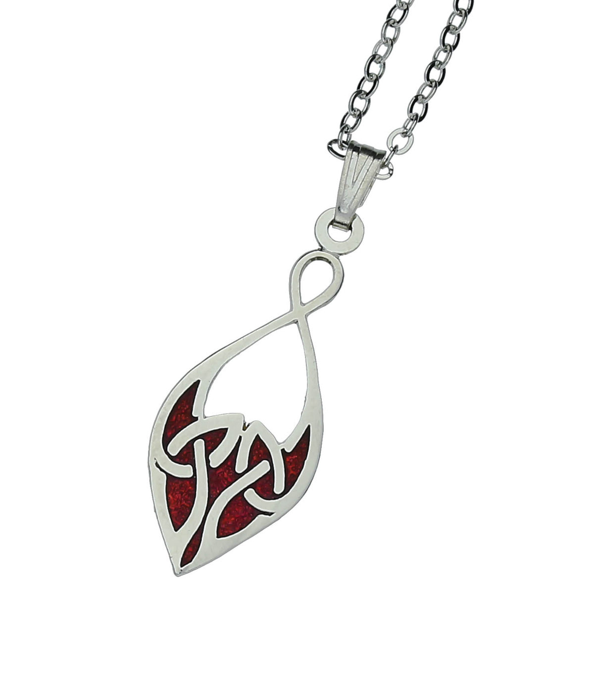 Enamel Rhodium Plated Red Celtic Trinity Knot Chain Pendant​